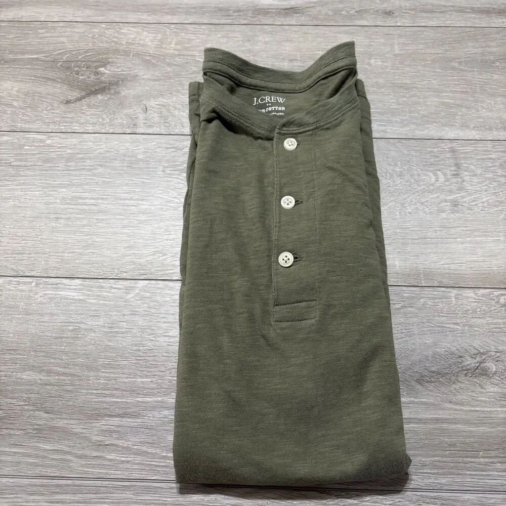 J. Crew Men's Slub Cotton 3 Button Henley Short Sleeves Vintage Surplus Green XL